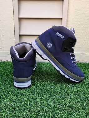Timberland Navy and Olive Canvas Hiker Jacquard Boots Size 13
